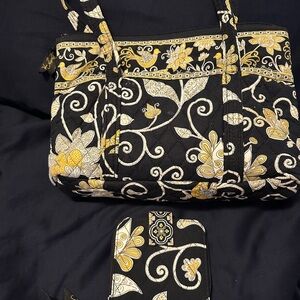Vera Bradley Black and Yellow Floral Shoulder Bag